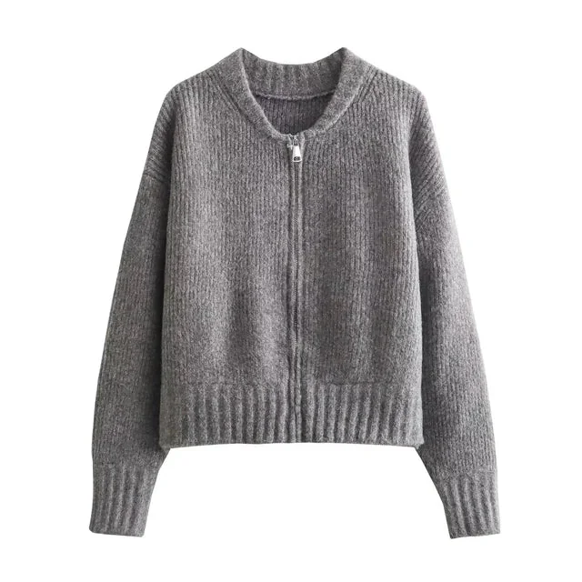 Gray Zipper Sweater for Women Premium Polyester & Cotton Blend