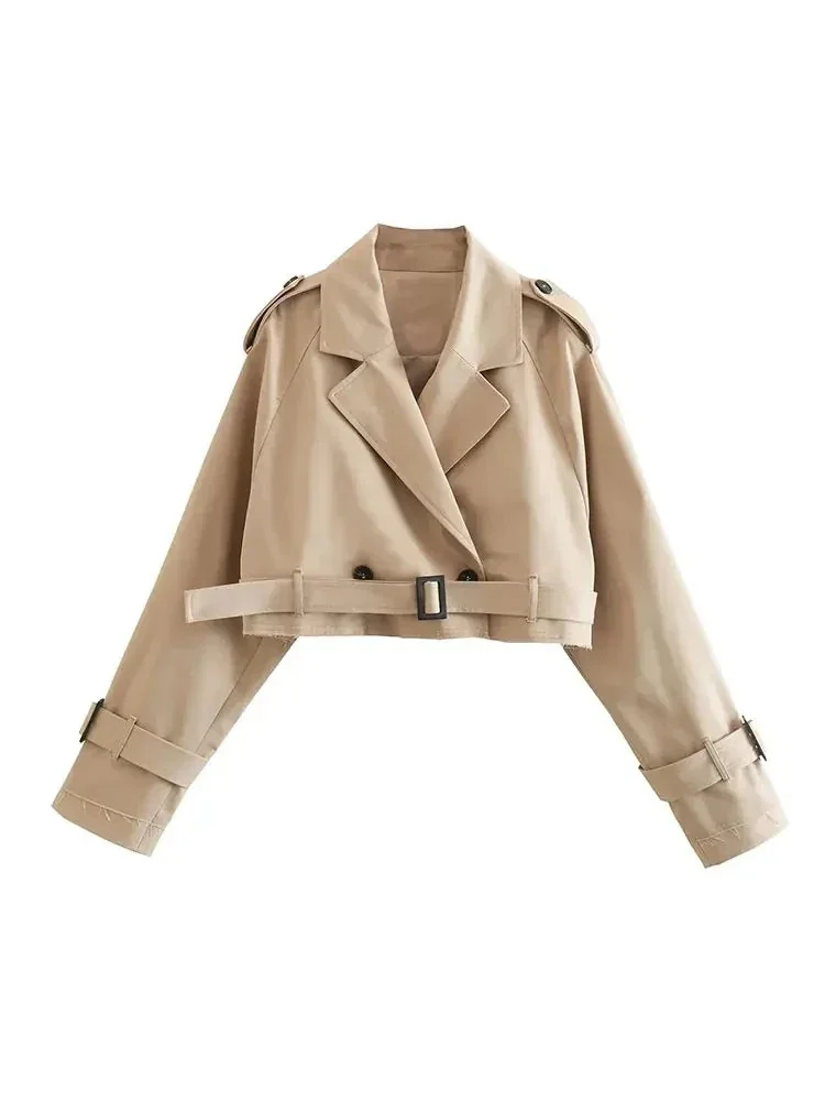Beige Cropped Trench Jacket for Women
