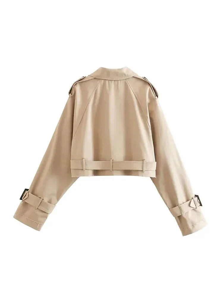 Beige Cropped Trench Jacket for Women