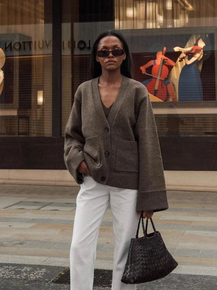 Brown Knitted Cardigan for Women Premium Cotton Blend