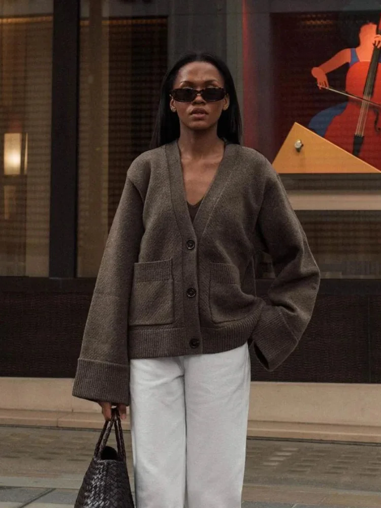 Brown Knitted Cardigan for Women Premium Cotton Blend