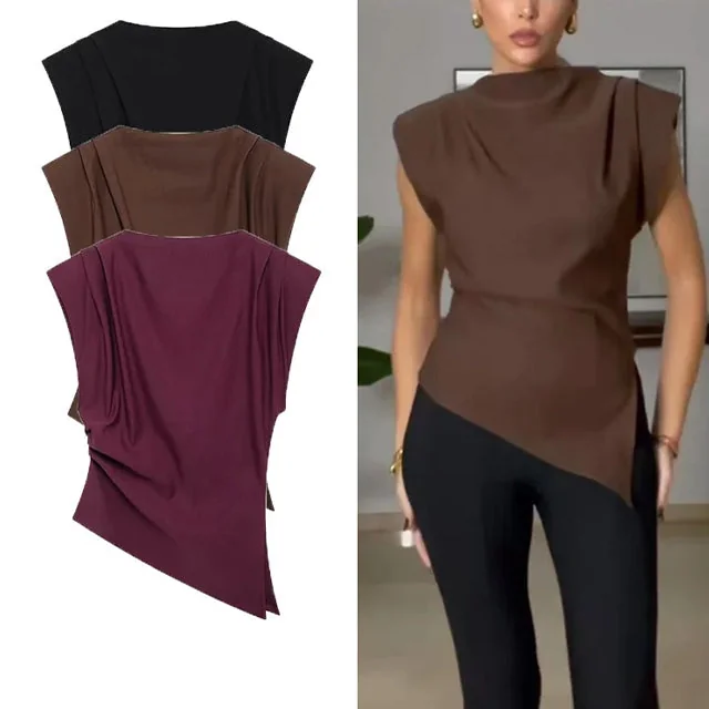 Brown Casual Sleeveless Top for Women Premium Cotton Polyester Blend