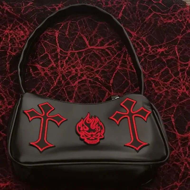 Gothic Style Black Leather Womens Bag