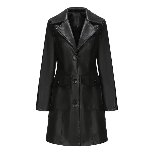 Elegant Black Womens Faux Leather Coat | Premium Blend
