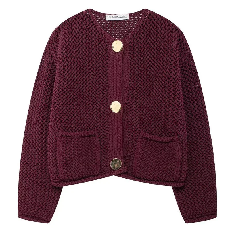 Burgundy Knitted Womens Cardigan | Premium Cotton Blend