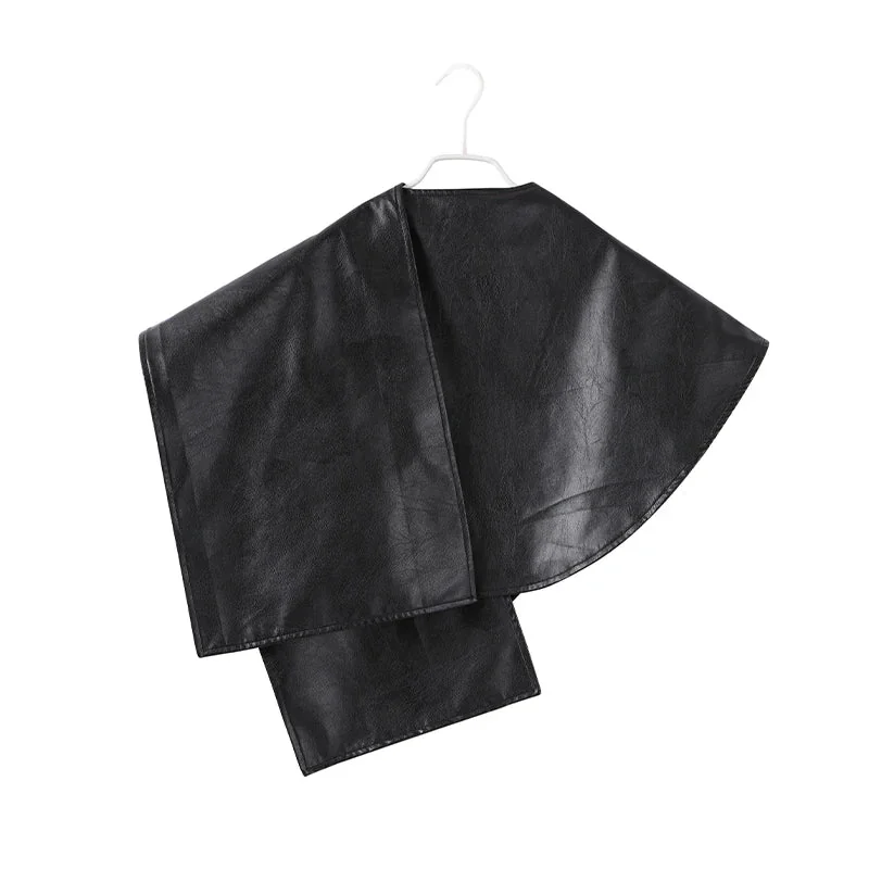 Black Faux Leather Cloak Jacket for Women