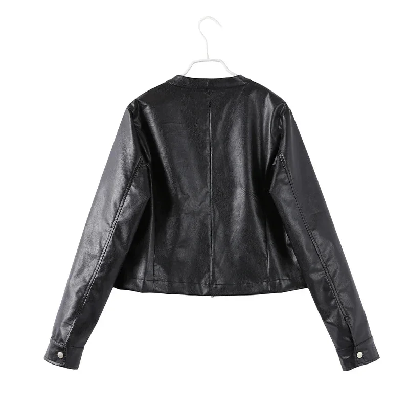 Black Faux Leather Cloak Jacket for Women
