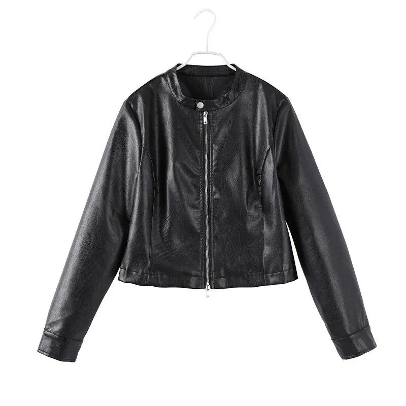 Black Faux Leather Cloak Jacket for Women