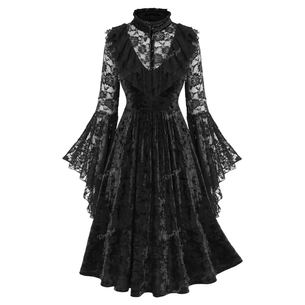 Black Gothic Plus Size Womens Dress - Premium Cotton Polyester Blend