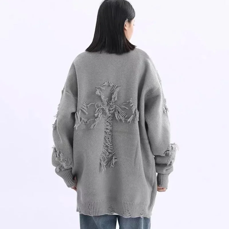 Premium Gray Cotton Blend Sweater - Unisex Loose Fit