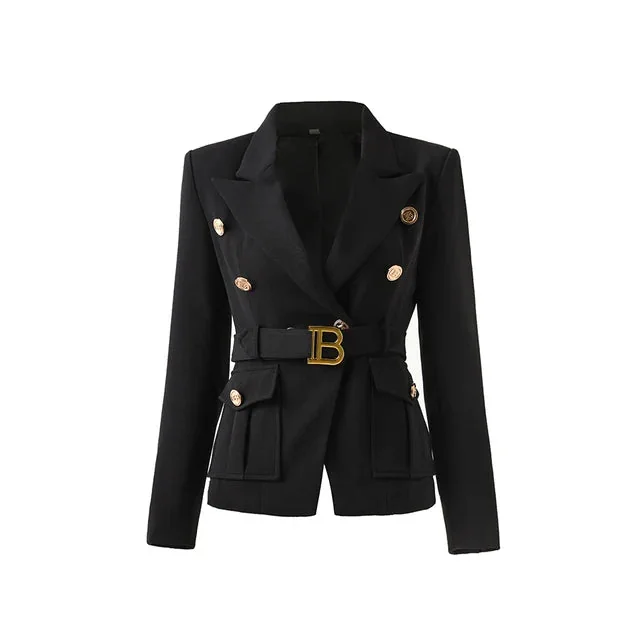 Elegant Black Cotton Polyester Womens Blazer