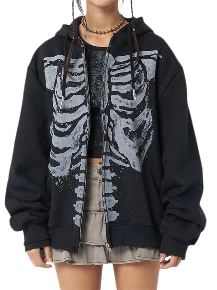 Gothic Hooded Black Sweatshirt for Women