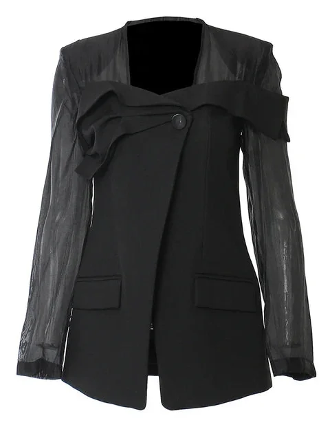 Elegant Black Cotton Polyester Womens Blazer