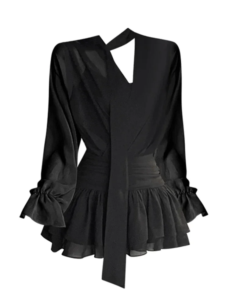 Black Long Sleeve Mini Dress Premium Cotton Polyester Blend