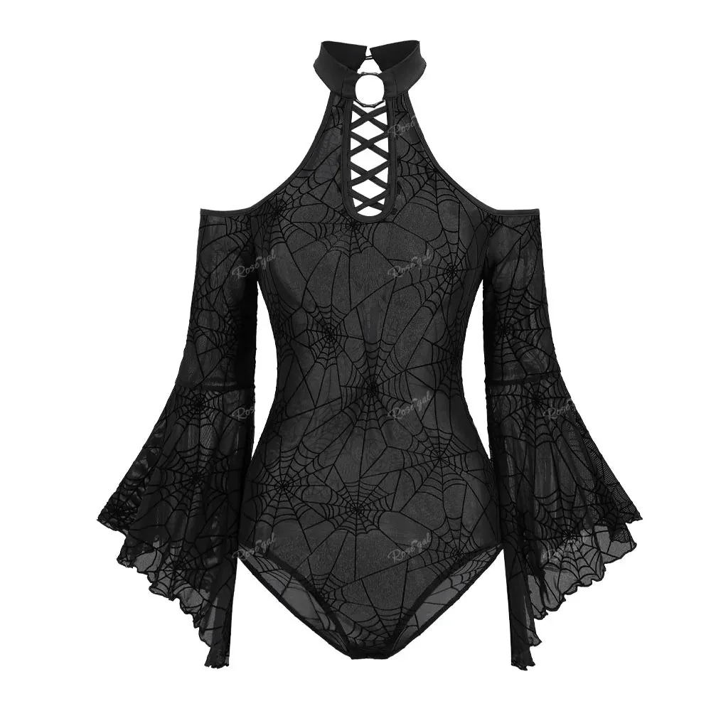 Gothic Style Black Womens Bodysuit