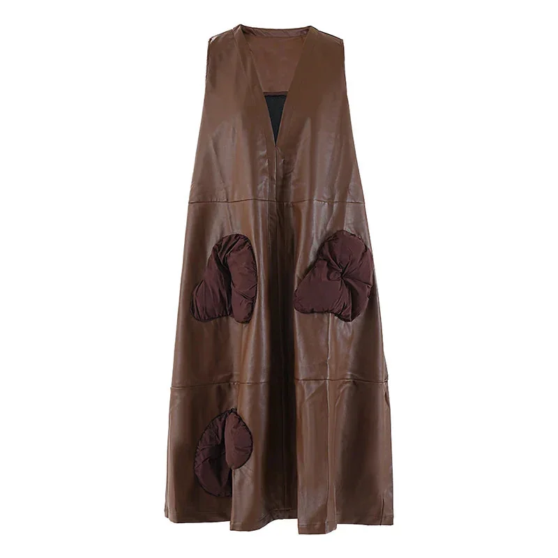 Elegant Black Faux Leather Long Vest for Women