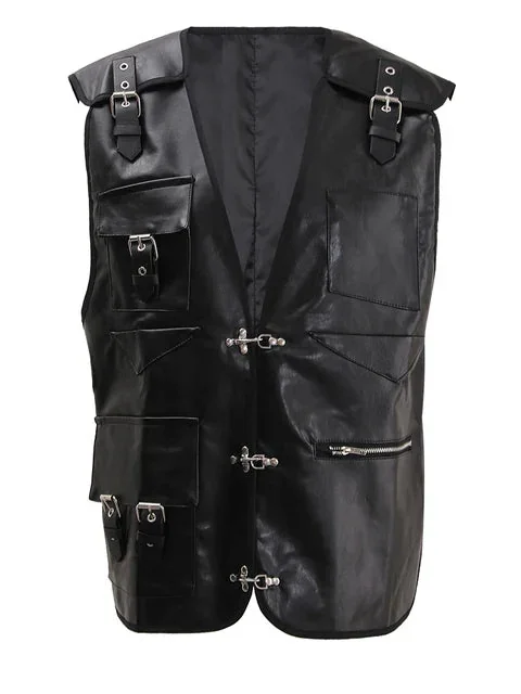 Gothic Style Black Faux Leather Womens Vest