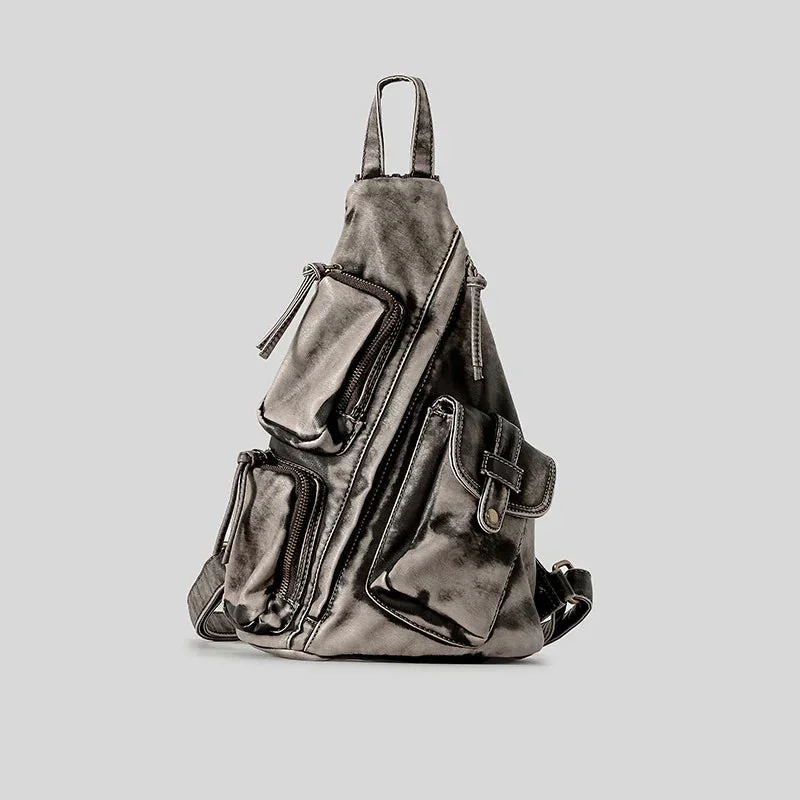 Chic Gray Faux Leather Womens Backpack