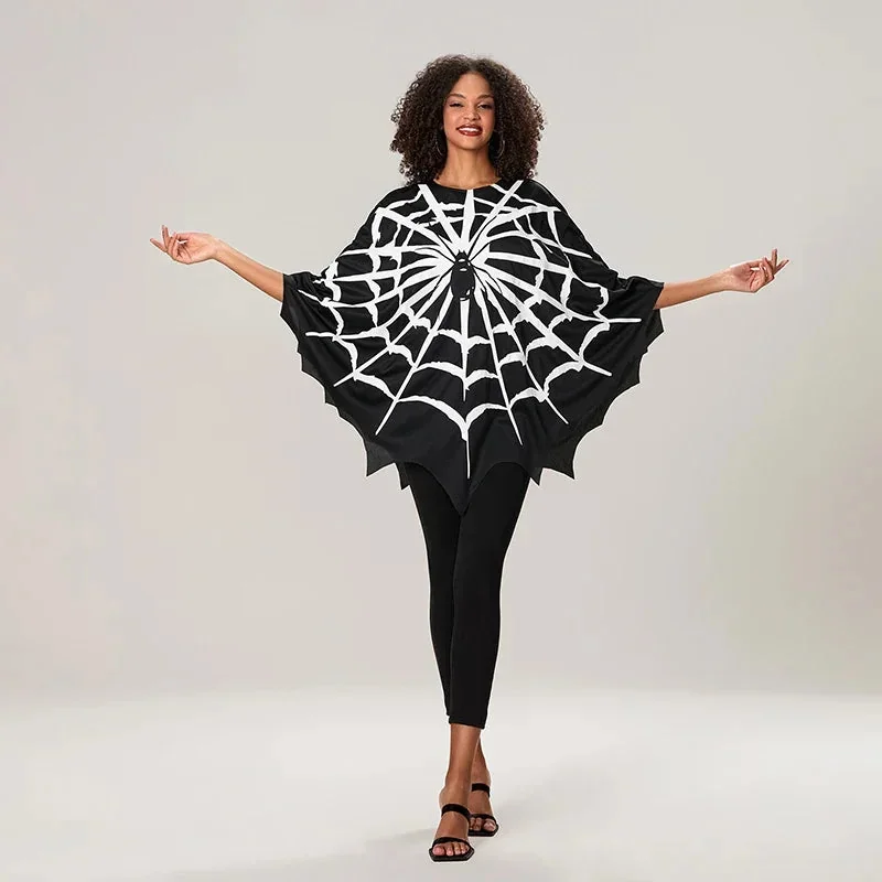 Black Spider Web Cape One Size Womens Top
