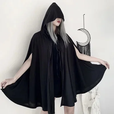 Black Gothic Hooded Cape for Women One Size Premium Cotton Polyester Blend