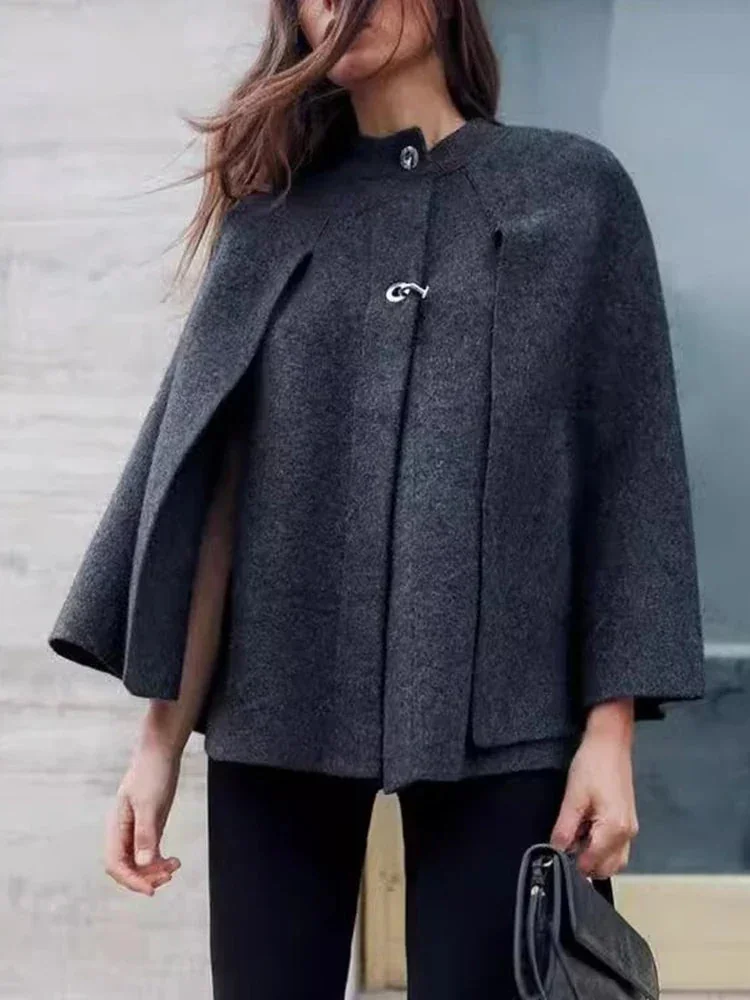 Premium Gray Cotton & Polyester Womens Vintage Cloak