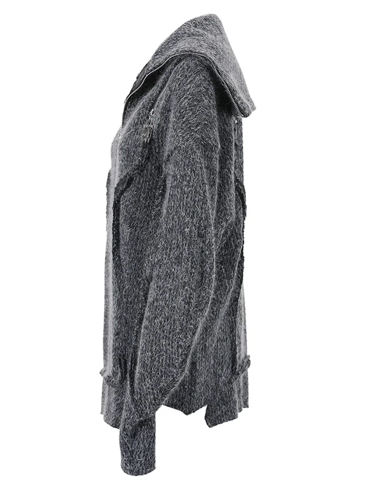 Gray Cotton Blend Womens Knitted Sweater