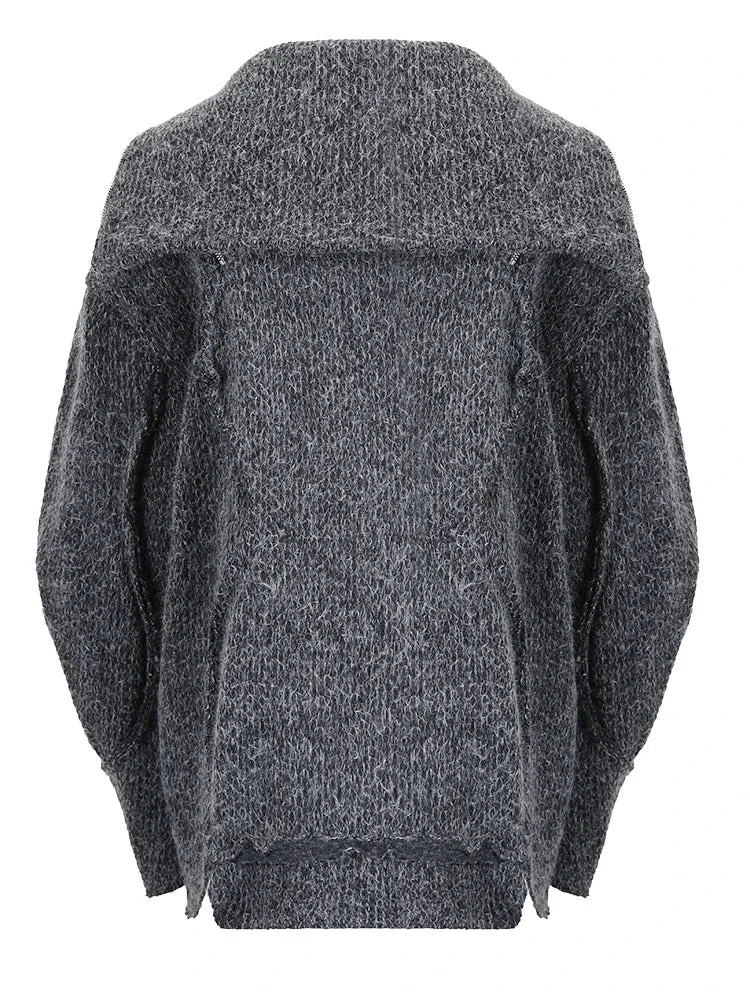 Gray Cotton Blend Womens Knitted Sweater