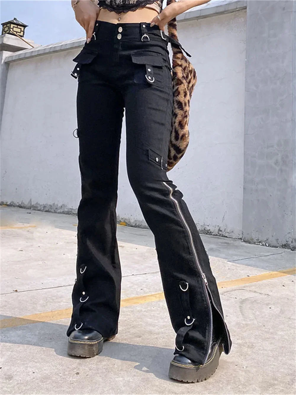 Gothic Style Cargo Pants for Women in Black - Limited Edition