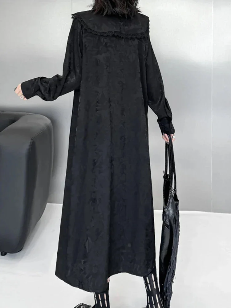 Elegant Black Cotton Polyester Blend Midi Dress