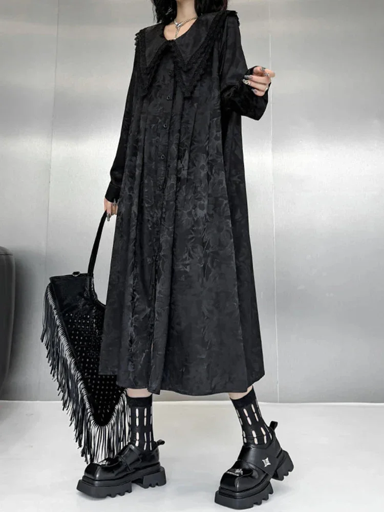 Elegant Black Cotton Polyester Blend Midi Dress