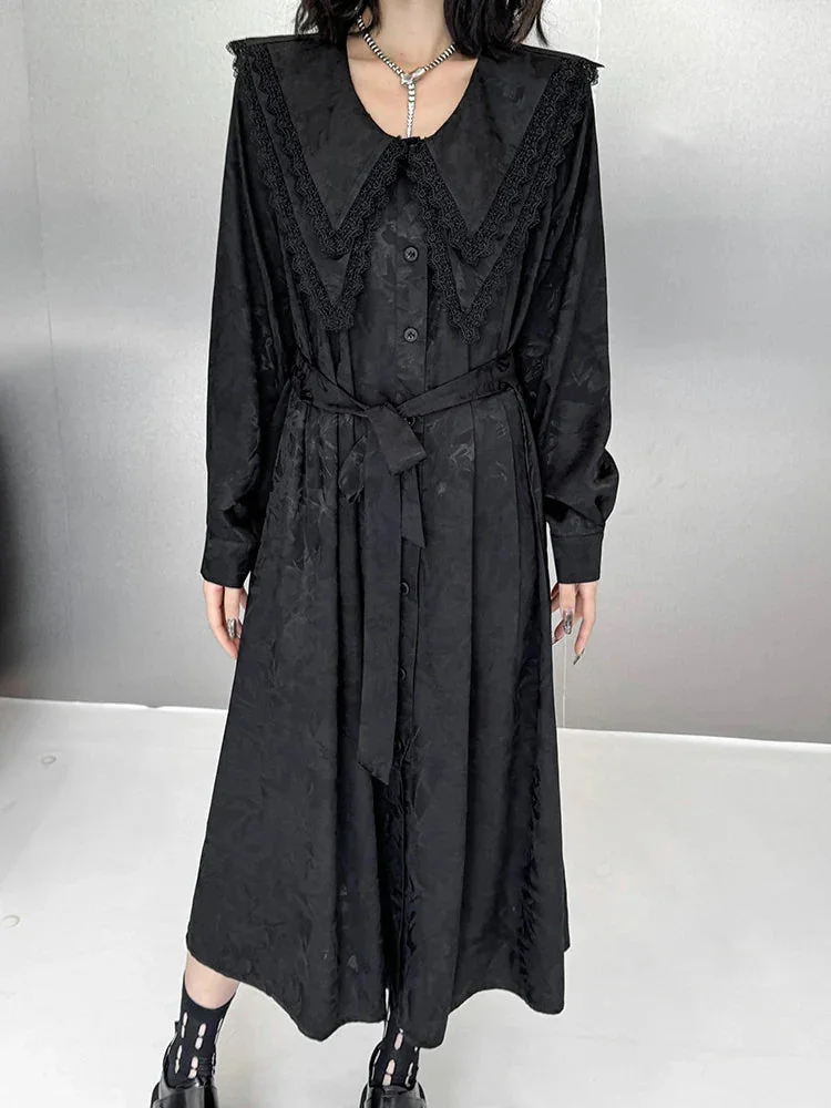 Elegant Black Cotton Polyester Blend Midi Dress