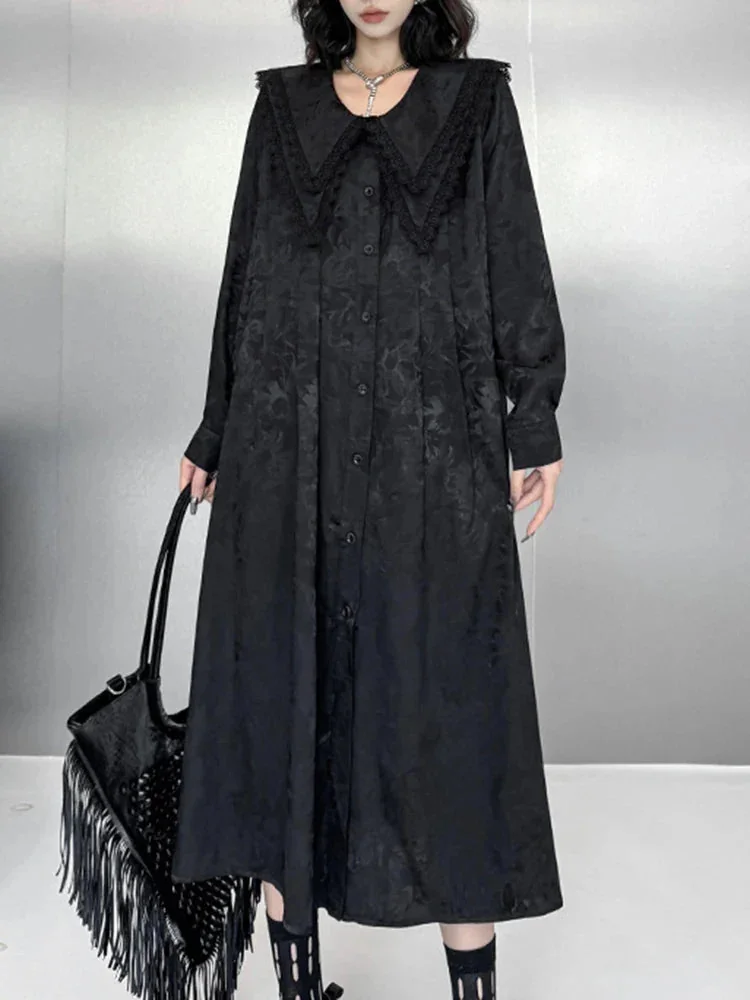 Elegant Black Cotton Polyester Blend Midi Dress