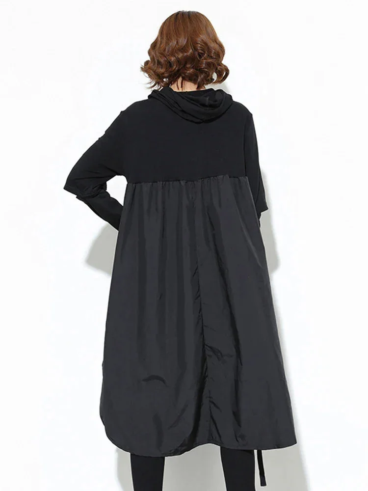 Black Long Hooded Womens Dress - Premium Cotton Blend