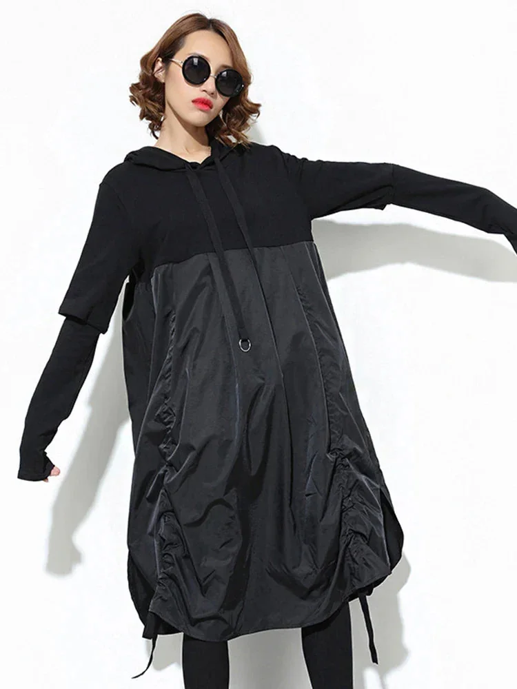 Black Long Hooded Womens Dress - Premium Cotton Blend