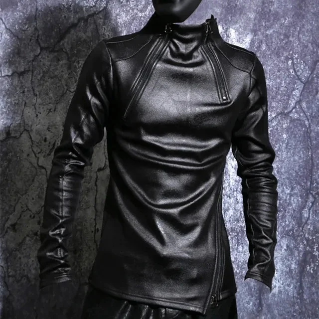 Black Faux Leather Pullover for Men Fashion