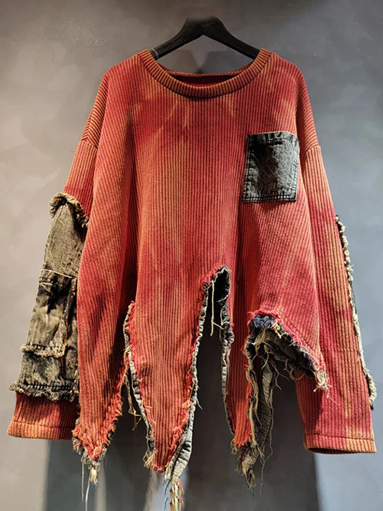 Fashionable Vintage Red Pullover for Women