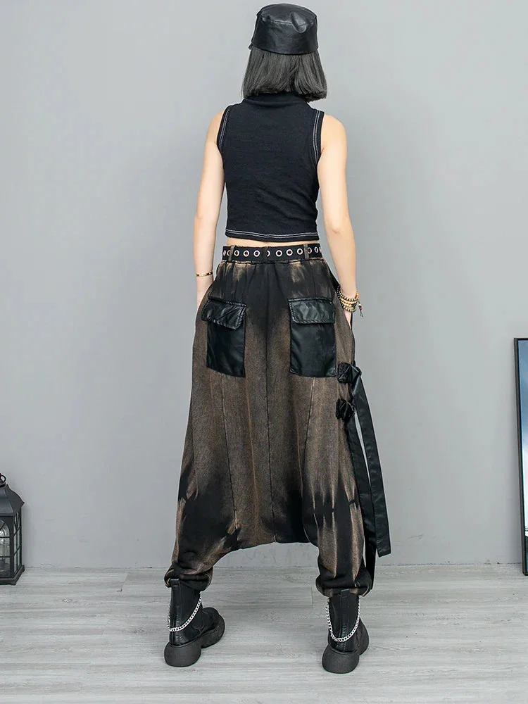 Gothic Style Leather Trousers for Women in Black