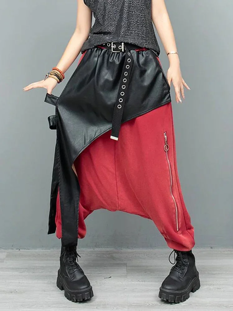 Gothic Style Leather Trousers for Women in Black