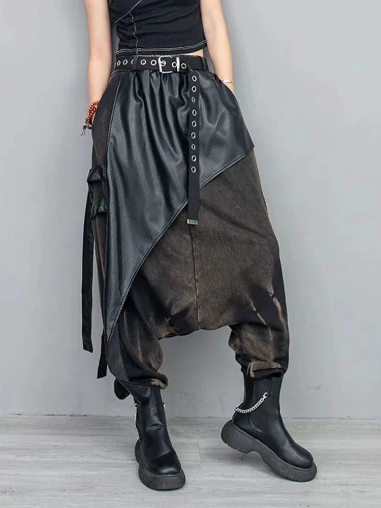 Gothic Style Leather Trousers for Women in Black