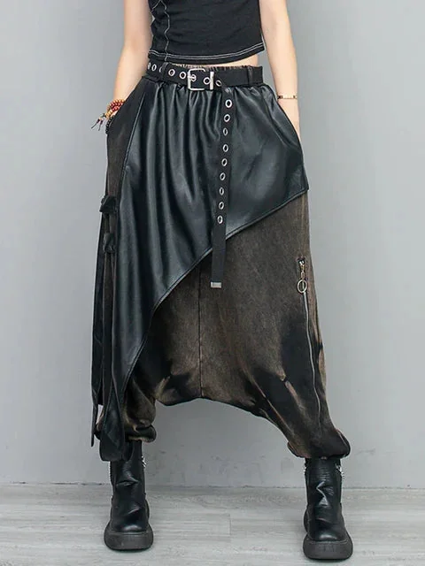 Gothic Style Leather Trousers for Women in Black