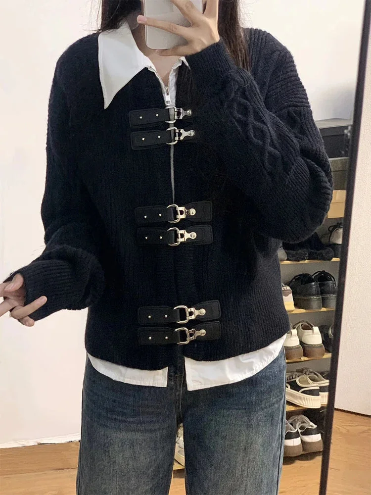 Black Gothic Knit Cardigan Womens Sweater