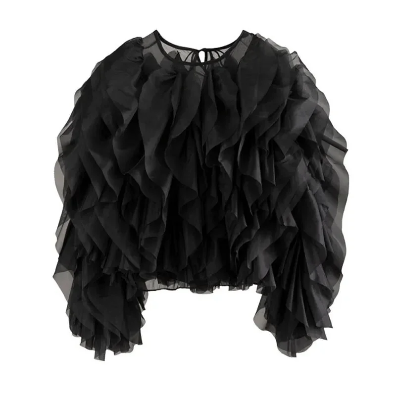 Elegant Black Gothic Style Womens Blouse