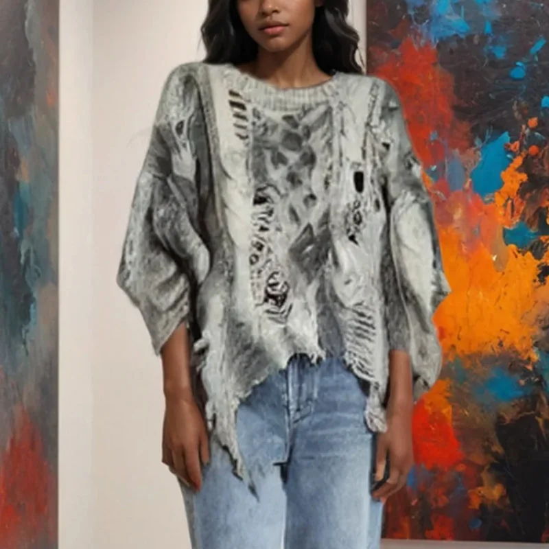 Elegant Vintage Knitted Pullover for Women in Gray - Premium Quality