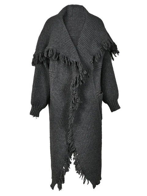 Gray Long Knitted Cardigan Womens Premium Cotton Polyester Blend