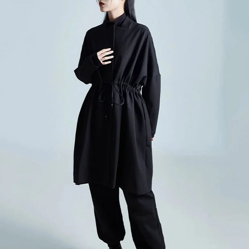 Black Premium Cotton & Polyester Womens Overcoat