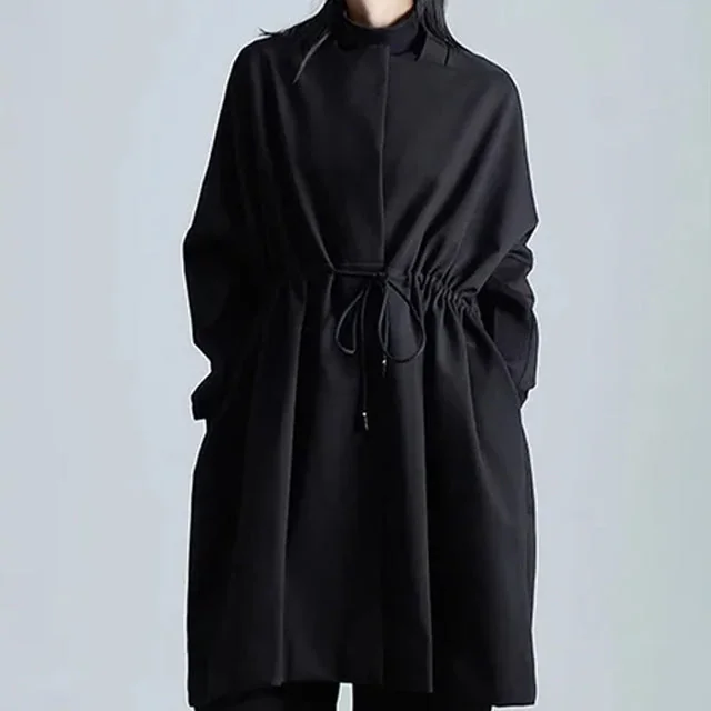Black Premium Cotton & Polyester Womens Overcoat