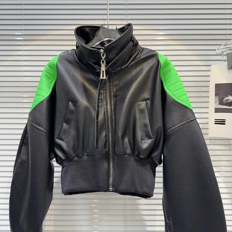 Chic Black Faux Leather Womens Jacket