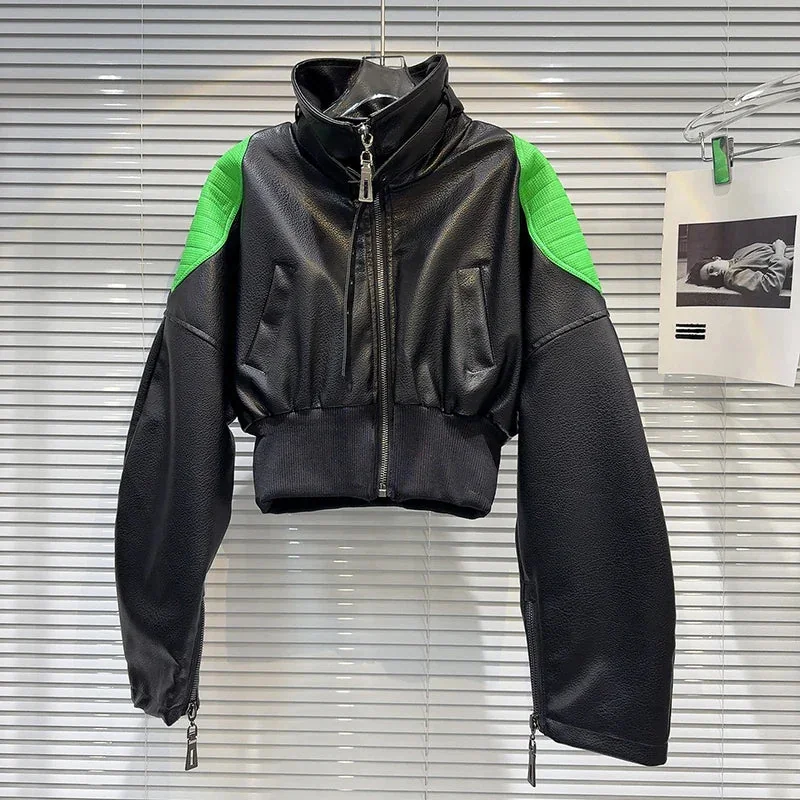 Chic Black Faux Leather Womens Jacket