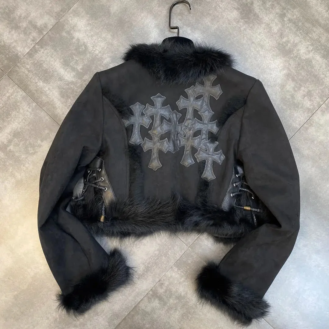 Gothic Style Black Puffer Jacket Womens Premium Cotton Blend