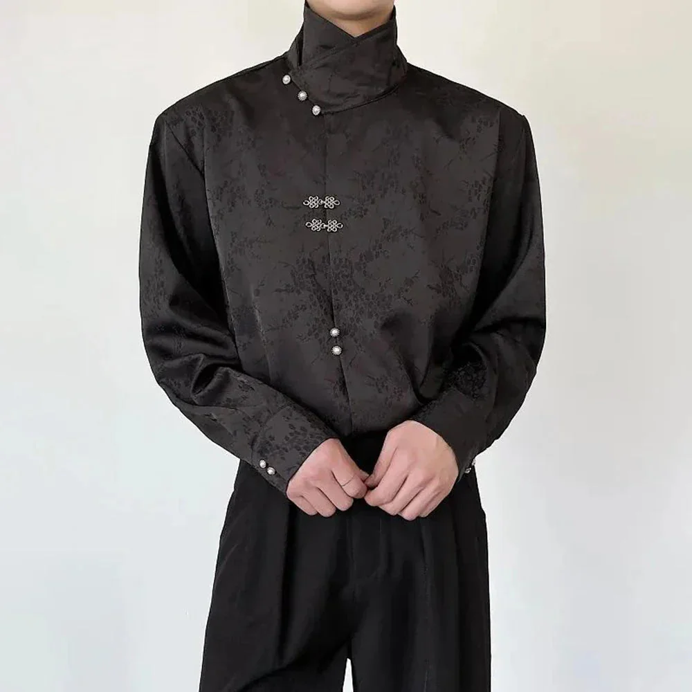 Black Satin Mens Blouse - Premium Polyester Blend